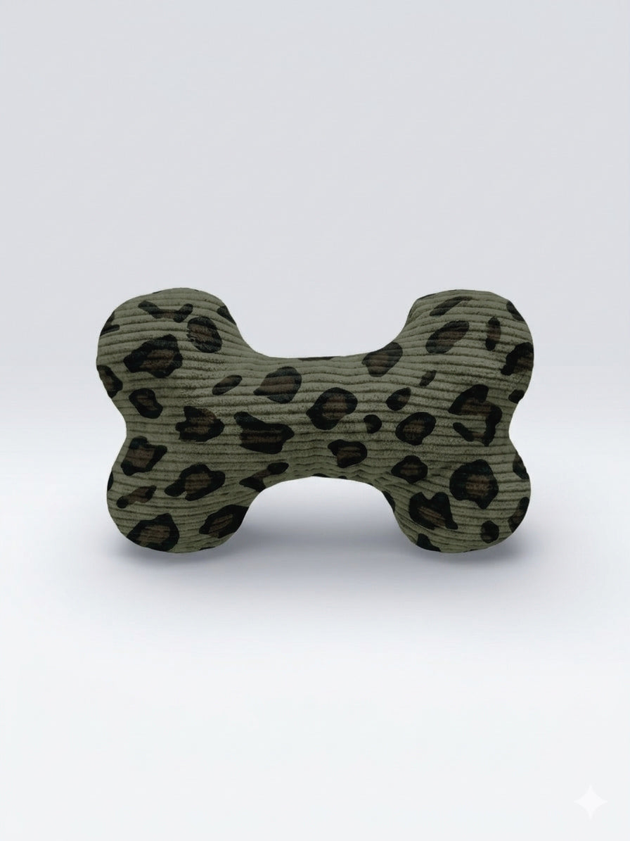 Jouet Os Leopard Kaki┃Tissu velours cotelé