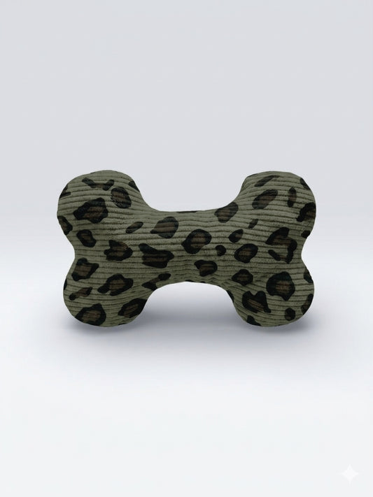 Jouet Os Leopard Kaki┃Tissu velours cotelé